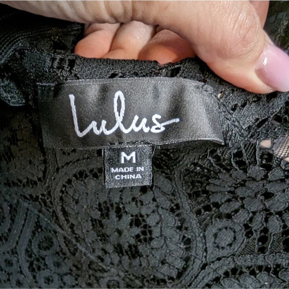 Lulus Remarkable Black Lace Peek A Boo Eyelash Fringe Trim Midi Dress Medium - Picture 8 of 10
